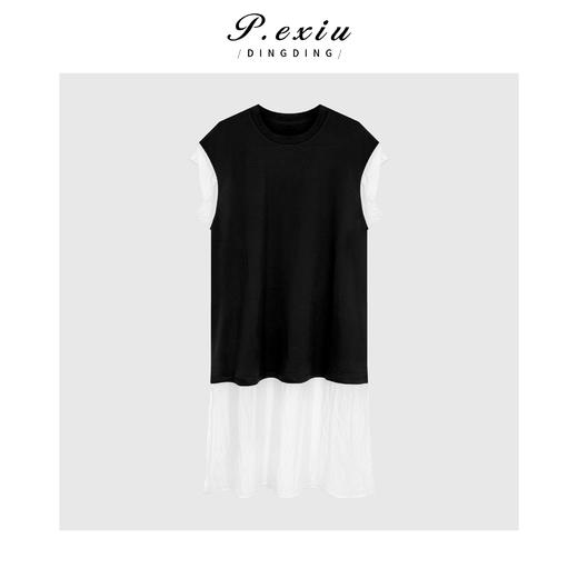 04-3潘依绣丁丁宠粉法式假两件黑白拼接短袖连衣裙Q91920 商品图0