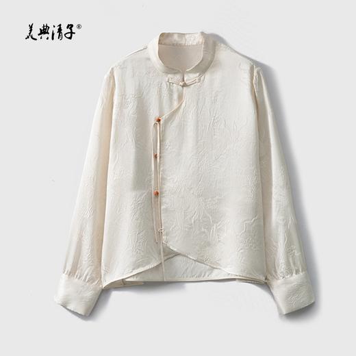 2026春装新中式真丝提花拉链长袖单排扣不规则门襟衬衣 商品图0