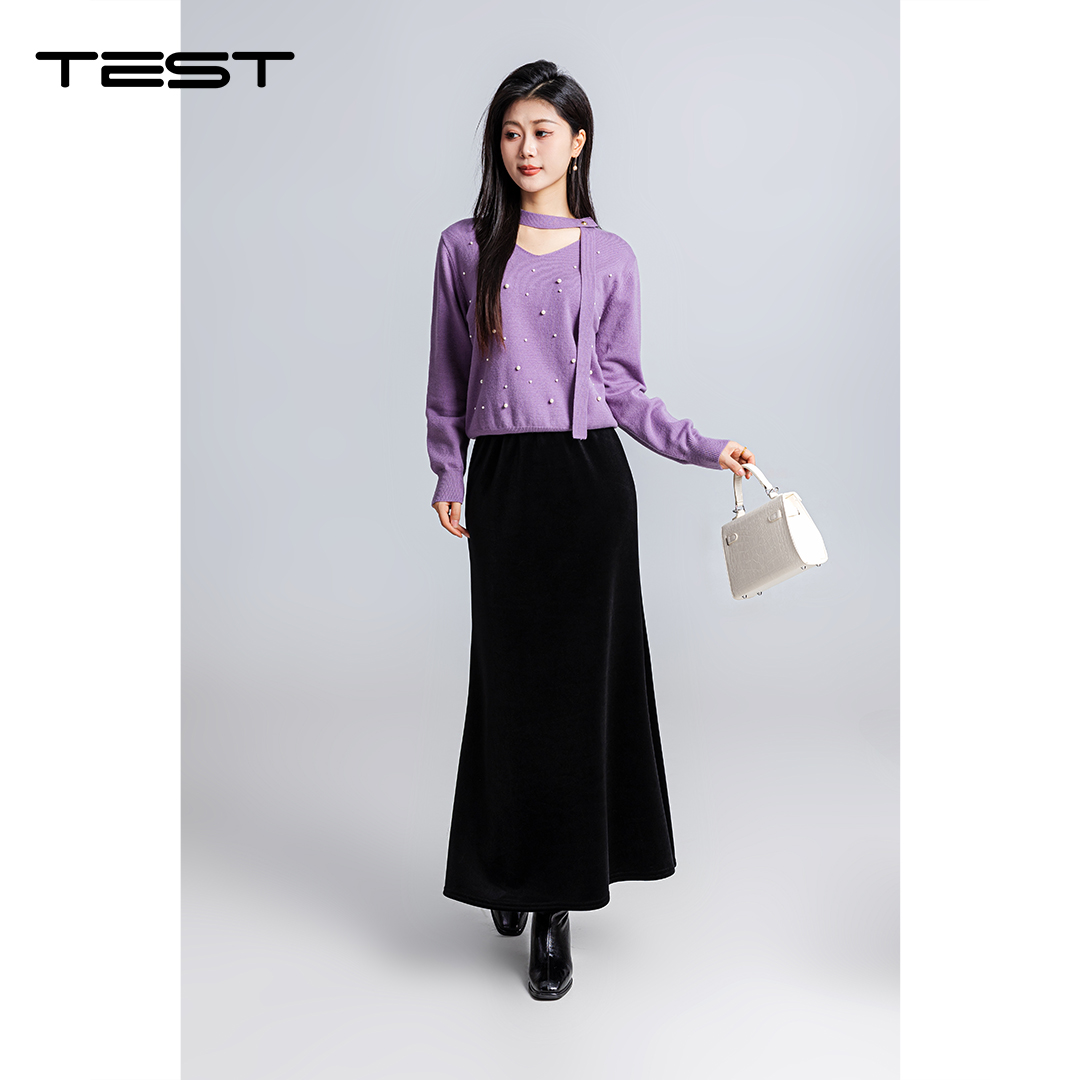 春上新钉珠装饰V领宽松显瘦温柔风毛衣1261007