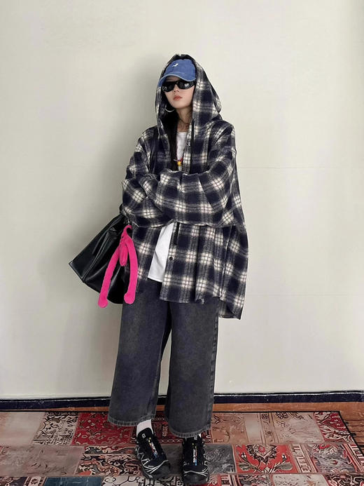 韩国rauc*复古连帽格子衬衫 商品图2