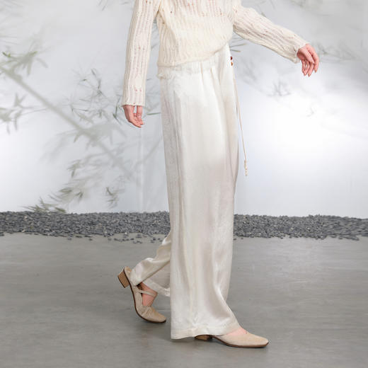 三彩【行云流水】2026春季新款醋酸休闲裤长裤宽松高腰直筒裤C 商品图2