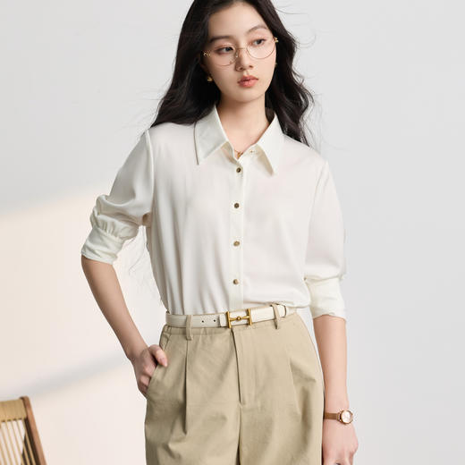 三彩2026新款金属字母H链扣皮质腰带二层牛皮法式轻奢奶油白复古 商品图2