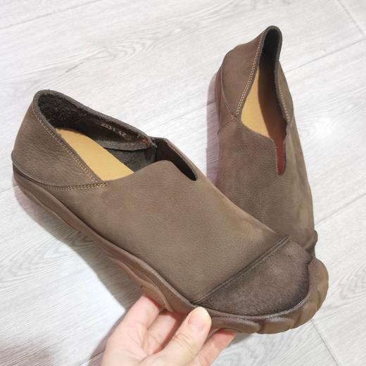 复古牛皮休闲手工软底透气一脚蹬两穿男士单鞋 商品图3