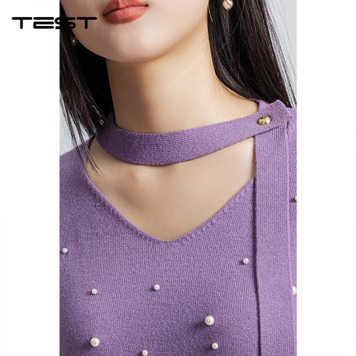 春上新钉珠装饰V领宽松显瘦温柔风毛衣1261007 商品图2