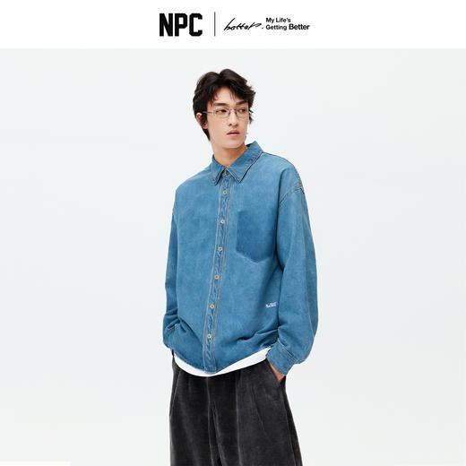 NPC潮牌100%棉做旧复古牛仔衬衫秋渐变装饰口袋炒盐工艺NP5CDC25 商品图0