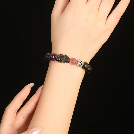 【祈愿吉品】【 財囍双收】貔貅黑曜石紫水晶手链 情定三生手串男 商品图4