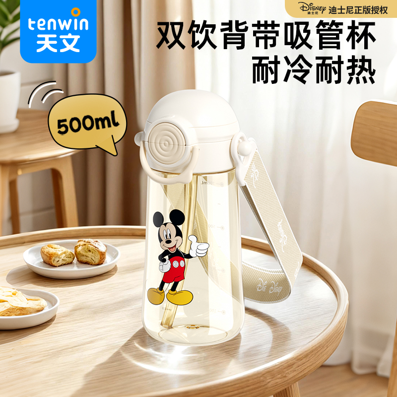 迪士尼双饮口春夏儿童水杯学生吸管杯宝宝杯子大容量500ml