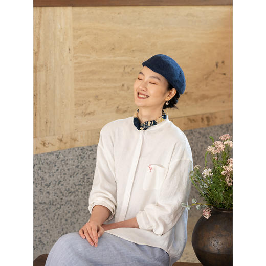 牧衣游原创 汉麻手工刺绣衬衫春季新品通勤宽松文艺百搭 一寸青 商品图2