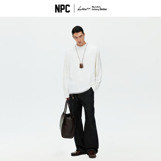 NPC潮牌棉混纺假二件长袖T恤提花罗纹领口仿宝石袖扣秋NP5CTL19 商品图1