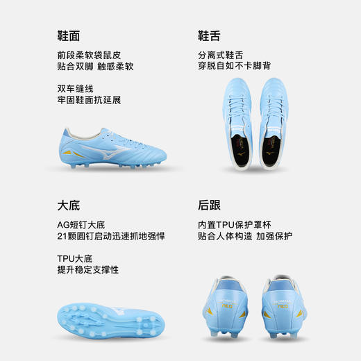 小李子Mizuno美津浓莫雷拉MoreliaNeo 4次高端AG短钉袋鼠皮成人足球鞋男 商品图1
