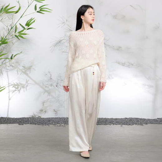 三彩【行云流水】2026春季新款醋酸休闲裤长裤宽松高腰直筒裤C 商品图1