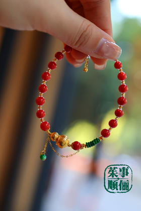 【茱事顺俪】18k黄金沙丁红珊瑚葫芦手链