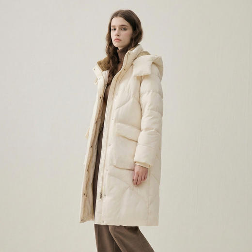 谜底加厚羽绒服女2025秋季新款气质长款连帽鸭绒面包服257MY8803 商品图1