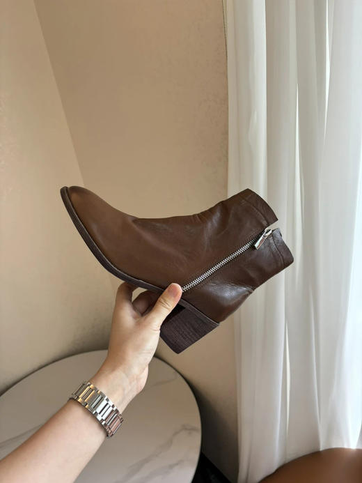 25-1 以往订单不追溯 年底亏清 off 棕色牛皮 内外底全皮 固特异工艺 双侧拉链 切尔西粗跟短靴 商品图5