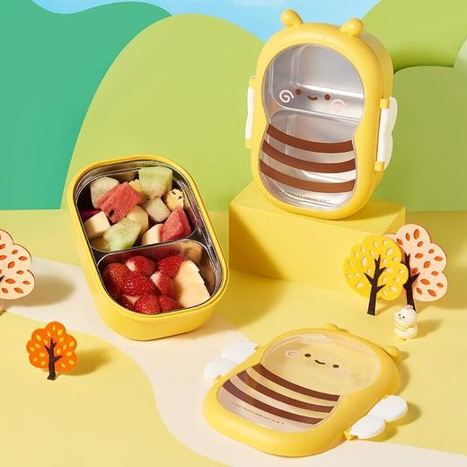 【304不锈钢双格蜜蜂饭盒】小蜜蜂上班族饭盒 卡通不锈钢便当餐盒 学生食堂专用上学盒保温分格 商品图1