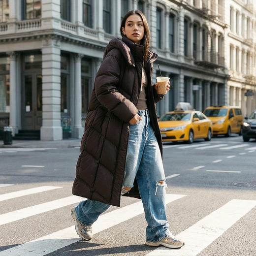 NANSONGSILK/NS加厚防风气质长款连帽过膝休闲百搭保暖鹅绒服547003南宋 商品图1