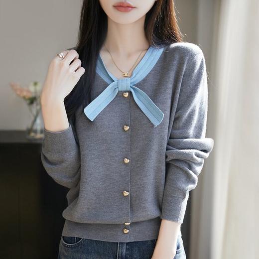 「自」全新升级【铂金会员174/天猫229/差价55】(14351)洛诗琳气质V领蝴蝶结开衫2026春季新款设计感显瘦针织上衣 商品图3