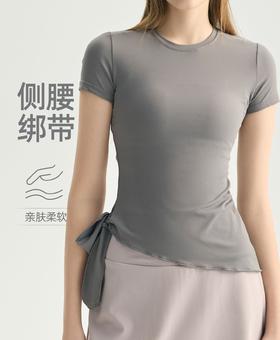 2026年绑带瑜伽短袖女透气百搭瑜伽服上衣斜摆紧身运动t恤普拉提健身衣 000ADTX62015