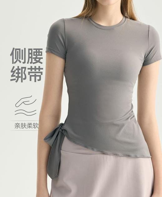 2026年绑带瑜伽短袖女透气百搭瑜伽服上衣斜摆紧身运动t恤普拉提健身衣 000ADTX62015 商品图0