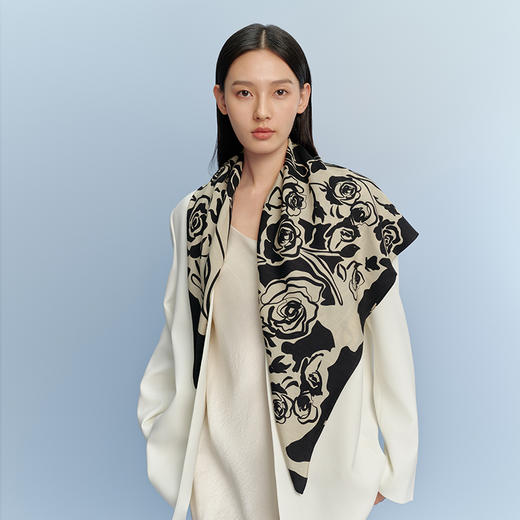 万事利双面印花丝羊毛围巾-玫瑰物语 商品图0