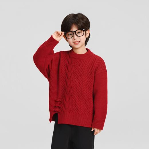 男童加厚毛衣2025冬装新款秋冬款儿童男孩圆领蓬松加厚保暖打底衫 商品图1