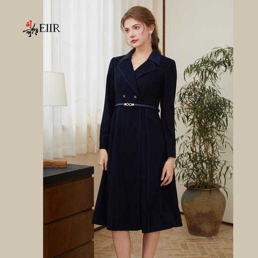 司歌V领风衣式翻领连衣裙长袖收腰端庄气质R921046X 商品图1