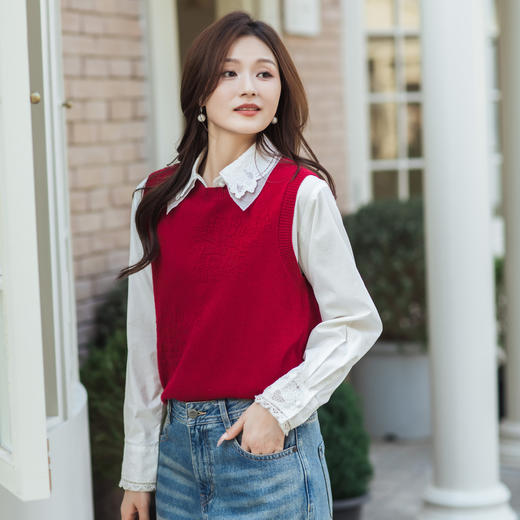 【林栖设计小店】红启新岁|绵羊毛优雅多色百搭宽松2026春新款毛织上衣G1961386 商品图0