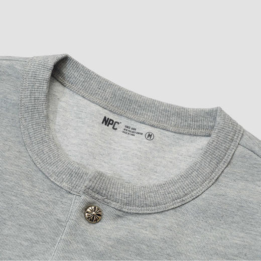 NPC潮牌复古半开襟亨利领长袖T恤下摆拼接假二件棉混纺NP5CTL15 商品图3