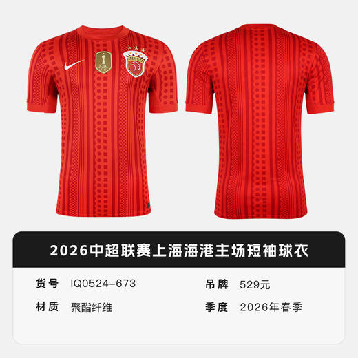 小李子NIKE耐克2026中超联赛上海海港主场短袖球衣成人IQ0524-673 商品图4