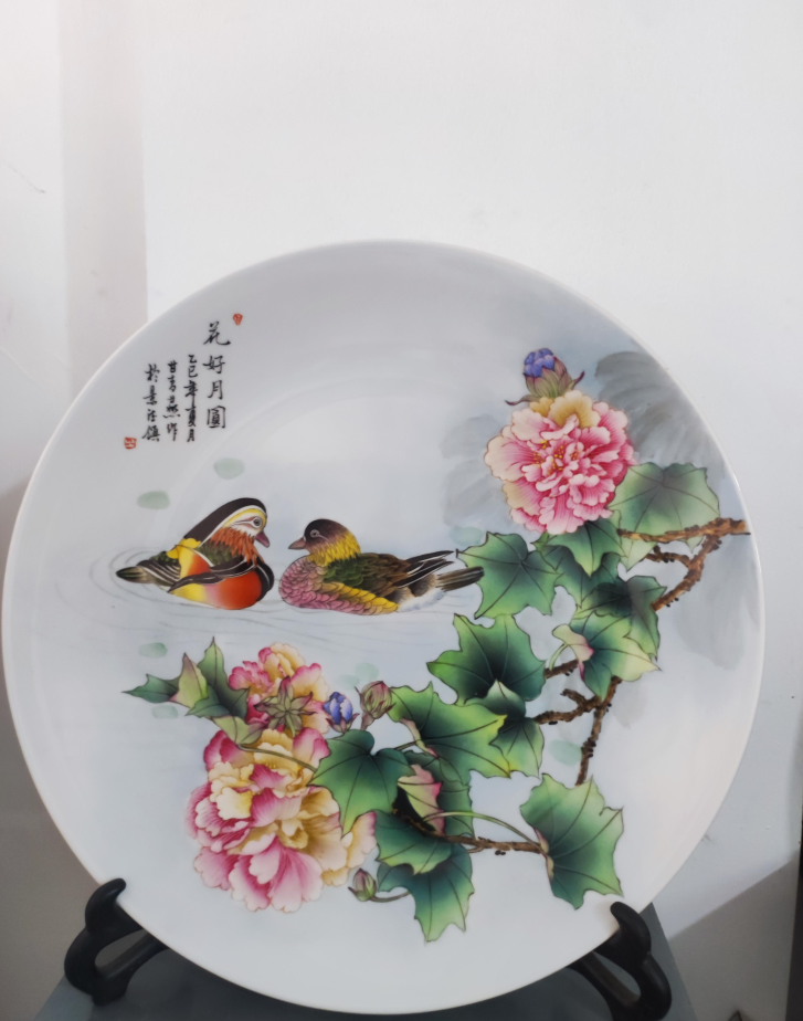 新粉结合花鸟赏盘