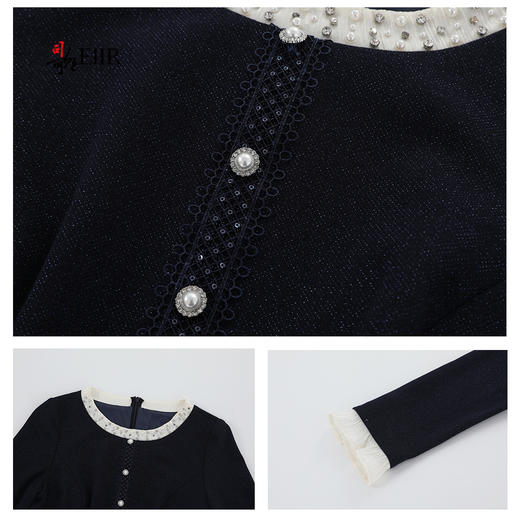 司歌弹力圆领长袖上衣收腰钉珠重工T921139X 商品图2