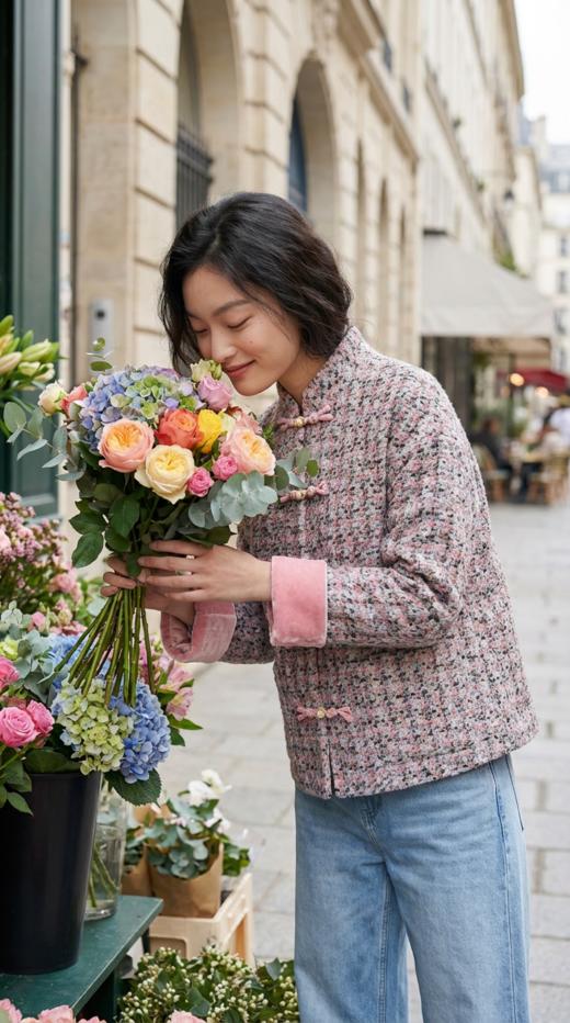 中式撞色拼接袖前短后长立领外套 商品图1