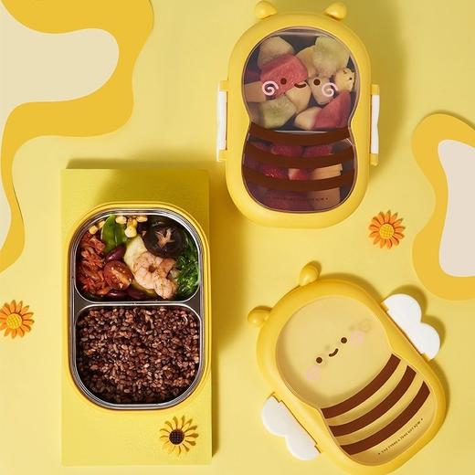 【304不锈钢双格蜜蜂饭盒】小蜜蜂上班族饭盒 卡通不锈钢便当餐盒 学生食堂专用上学盒保温分格 商品图2