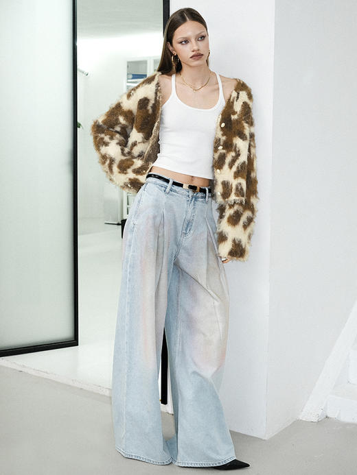 TR她热 焦糖奶咖 棕黄色豹纹羊驼拉毛针织复古保暖宽松开衫外搭 商品图3