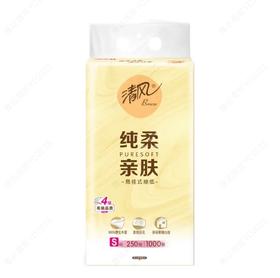 清风纯柔系列悬挂式抽纸S码4层250抽