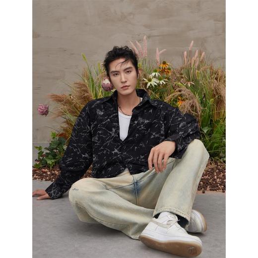 Z232712国潮嘻哈泼墨扎染印花复古宽松潮流港风休闲长袖 商品图3