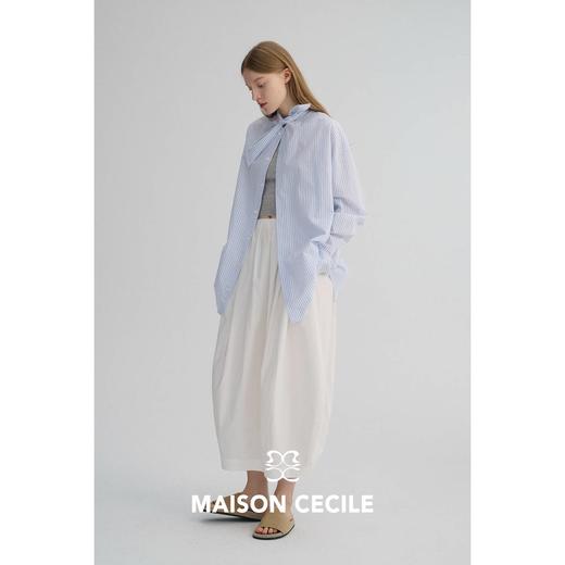 MAISON CECILE 经典条纹美国匹马棉设计感兔耳朵领结宽松长袖衬衫 商品图4