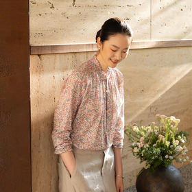 牧衣游原创进口Liberty印花棉衬衫春季新款粉色碎花气质小衫 植愈