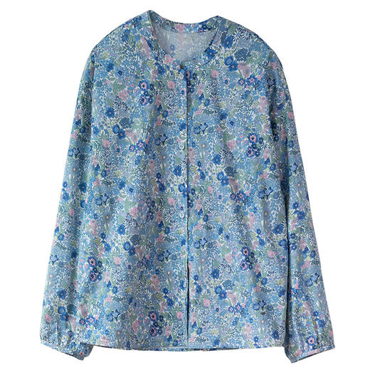 牧衣游原创 80支新疆长绒棉印花衬衫新款通勤文艺蓝色衬衣 游京 商品图4