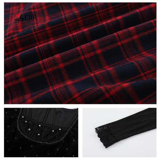 司歌丝绒拼接假两件弹力连衣裙收腰长袖A921219X 商品图2