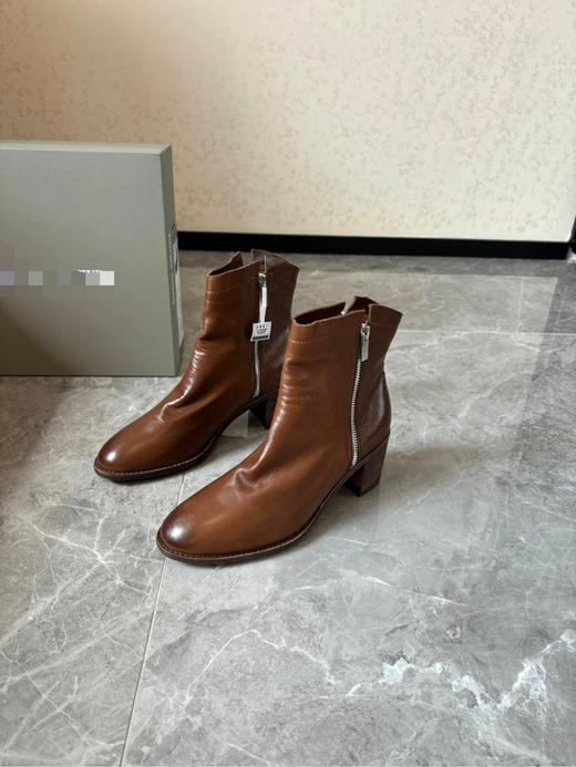 25-1 以往订单不追溯 年底亏清 off 棕色牛皮 内外底全皮 固特异工艺 双侧拉链 切尔西粗跟短靴 商品图4