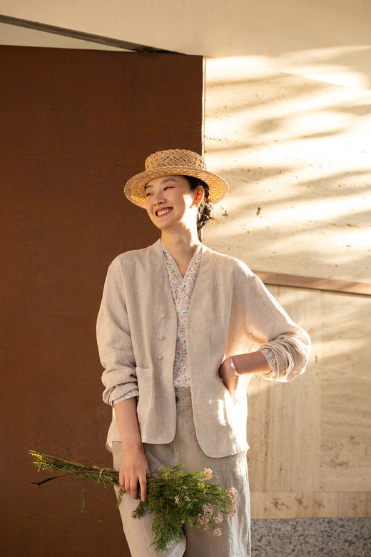 牧衣游原创 麻料净色外套新款轻薄禅意古朴文艺新中式开衫 知薇 商品图5