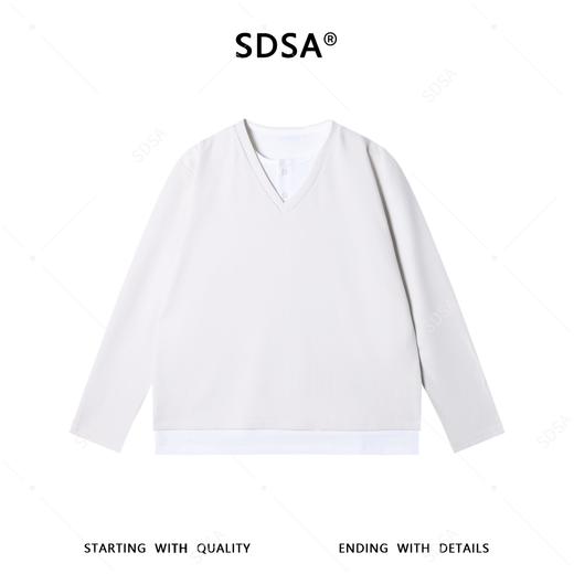SDSA男装2026新款轻奢韩版简约撞色拼接假两件圆领长袖T恤百搭 商品图5