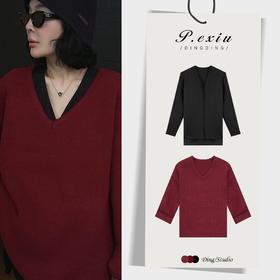 PanYiXiu/潘依绣【新年音乐会】慵懒氛围感V领折袖针织毛衣 L2537
