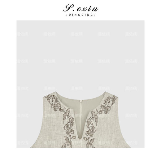 04-3潘依绣丁丁宠粉复古小V领口刺绣连衣裙Q19900 商品图2