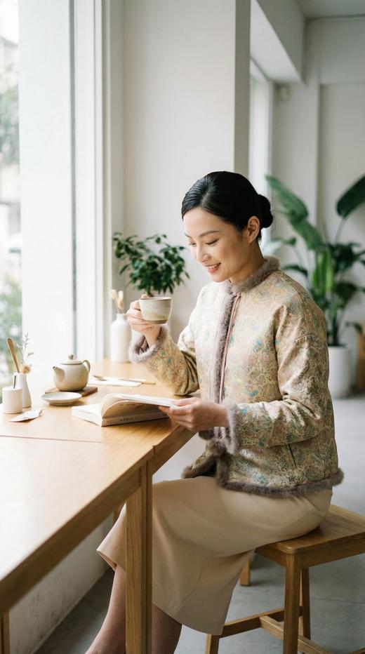 SJ同款轻国风立领夹棉水貂毛花扣外套 商品图3