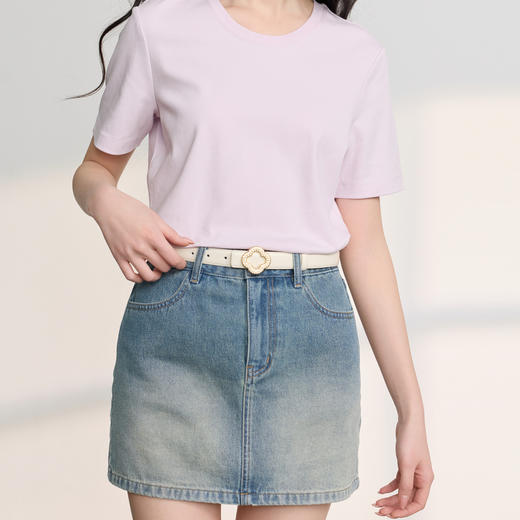 三彩2026新款四叶草满钻扣皮质腰带二层牛皮法式轻奢奶油白香风女 商品图2