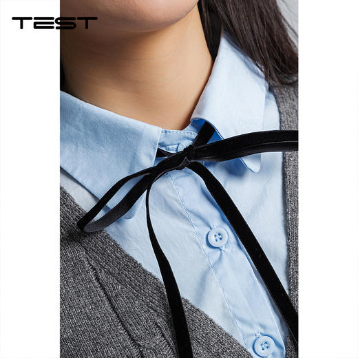 春上新灰色针织假两件风叠V领无袖衬衣1261008 商品图2