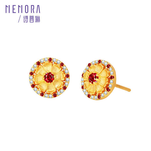 【新品首发】芳华美人如花 黄金足金格桑花耳钉 钻石红宝石女士礼物MEMORA诗普琳LE492301 商品图4