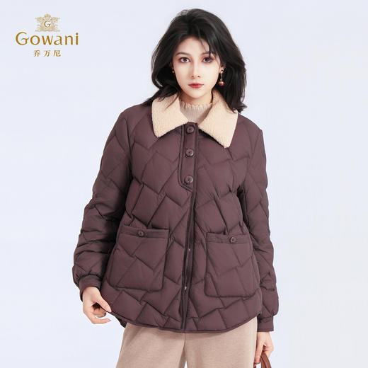 【鹅绒】乔万尼90白鹅绒格纹绗缝翻领设计宽松保暖羽绒服ED4T871 商品图1